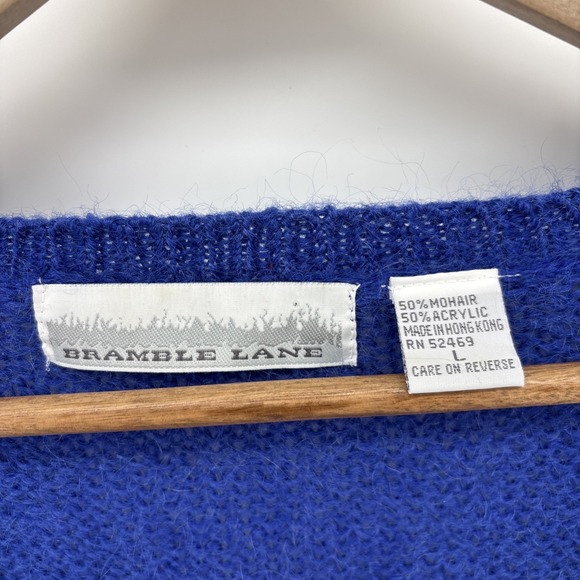 Vintage Bramble Lane Cardigan Sweater Size Large Blue Mohair Blend Button Front - Picture 7 of 13